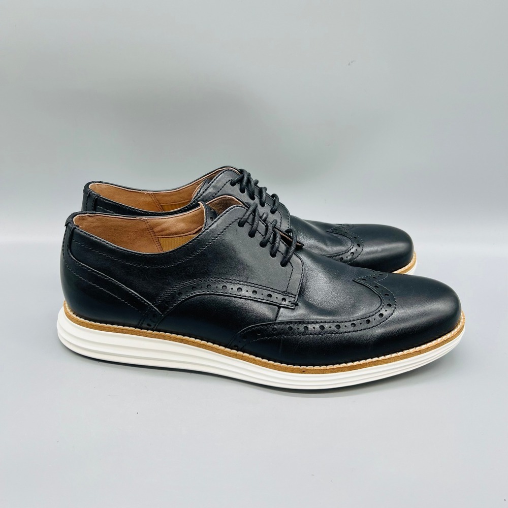 Cole Haan Shoes Mens 8.5 Black Leather Grand OS Wingtip Oxford Dress Classic
